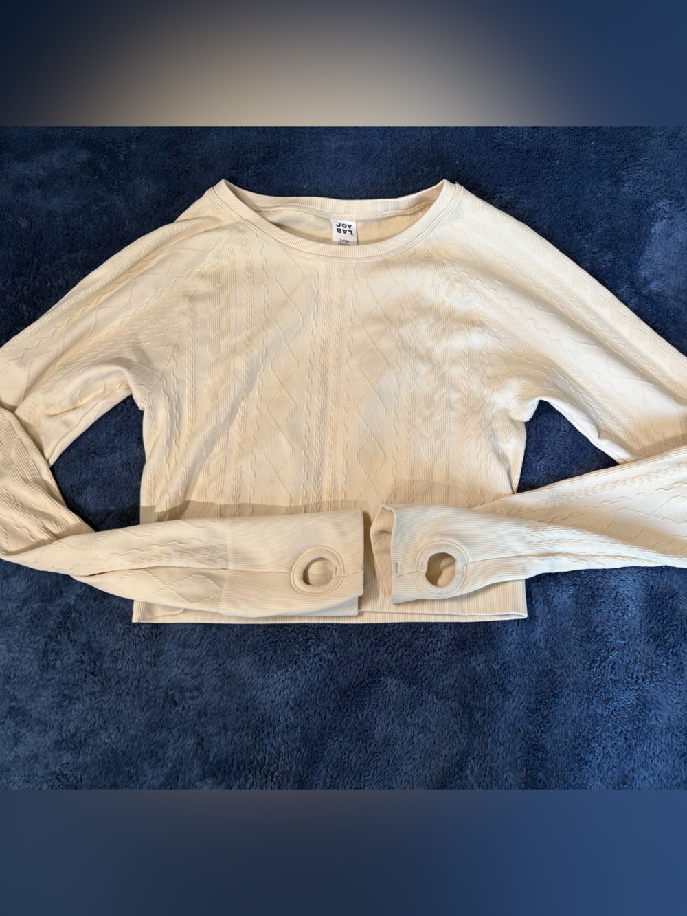 JoyLab Cream Cable-Knit Crewneck Workout Top
